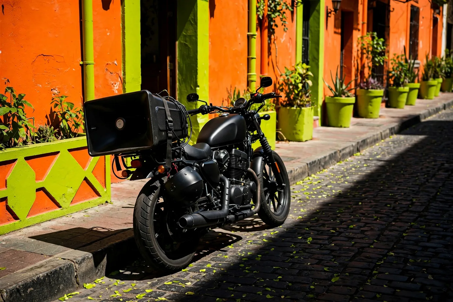 A motorbike with a loudspeaker