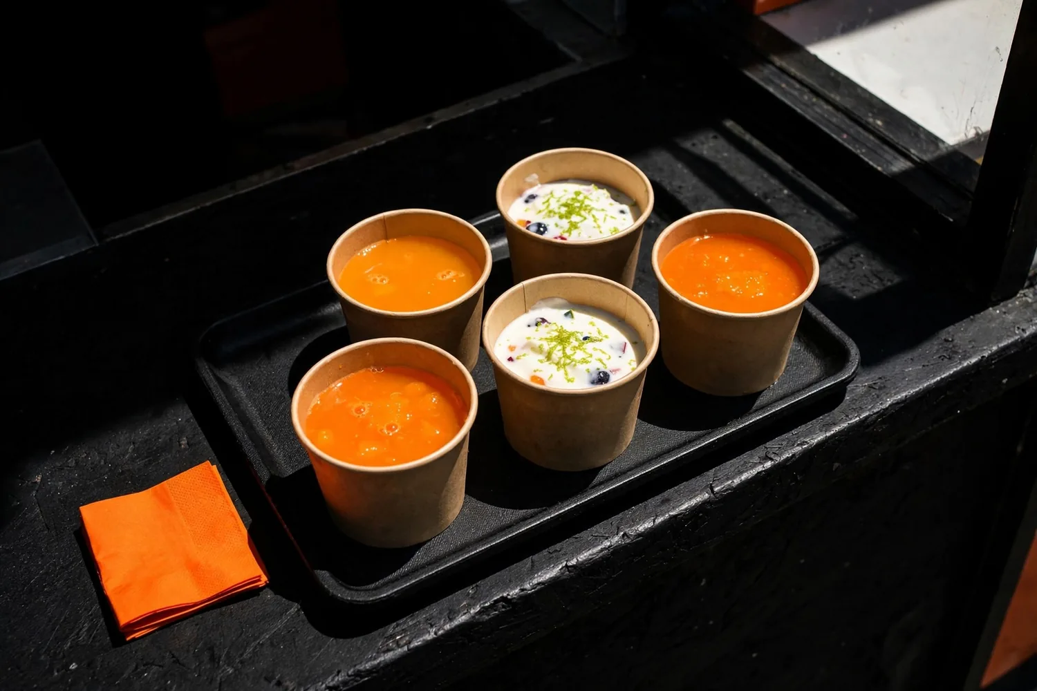 Tasting cups on a counter